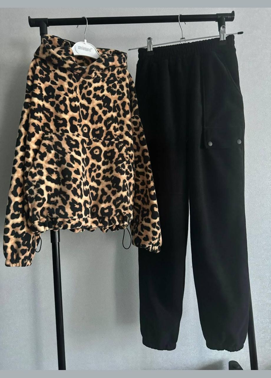 Коричневый демисезонный костюм (штаны, худи) подростковый леопардовый брючный IRmAS оверсайз