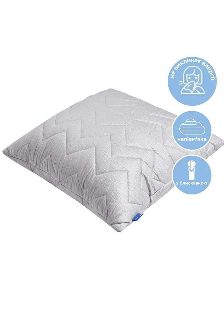 Подушка для сну NORDIC COMFORT+ 70×70 см антиалергенна стьобаний чохол на блискавці сіра (8-34695*002) IDEIA (394555385)