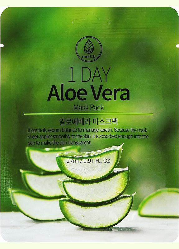 Тканинна маска для обличчя з екстрактом алое вера 1 Day Hyaluronic Aloe Vera Mask Pack 27ml (2-996044) Med B (369793260)