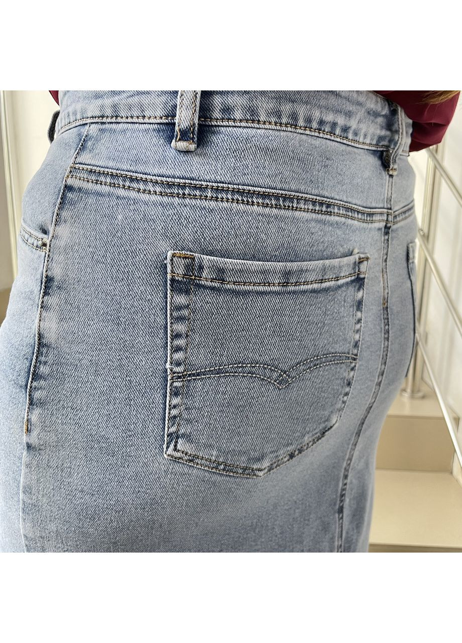 Спідниця джинсова нижче коліна великий розмір стрейч блакитна No Brand (370289434)