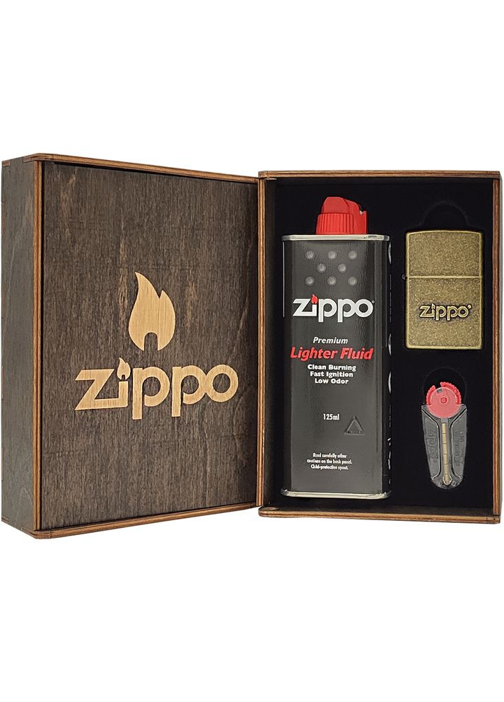 Комплект Зажигалка 28994 201FB Stamp + Бензин + Кремни + Подарочная коробка Zippo (316625932)