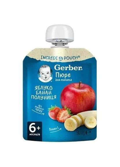 Фруктовое пюре Яблоко, банан, клубника, 90 г Gerber (328397523)