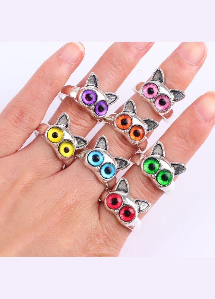 Кольцо женское в виде кошки Котик Олаф с красивыми большими разноцветными глазками размер регулируемый Fashion Jewelry (293241526)