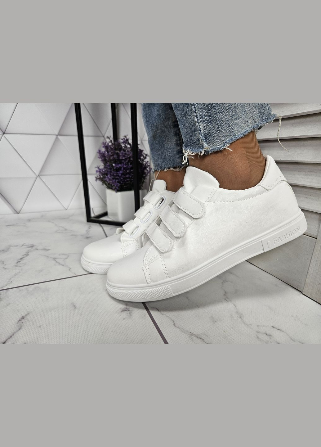 Білі кросівки кеди білі на липучках (25,5 см) sp-2933 No Brand
