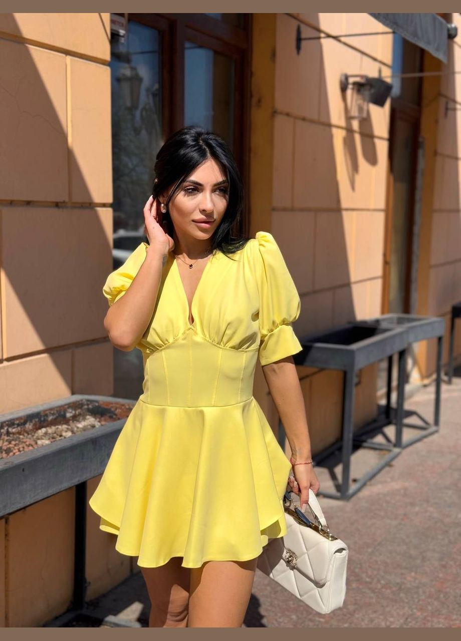 Жовтий стильна сукня-комбінезон з ефектом корсета No Brand