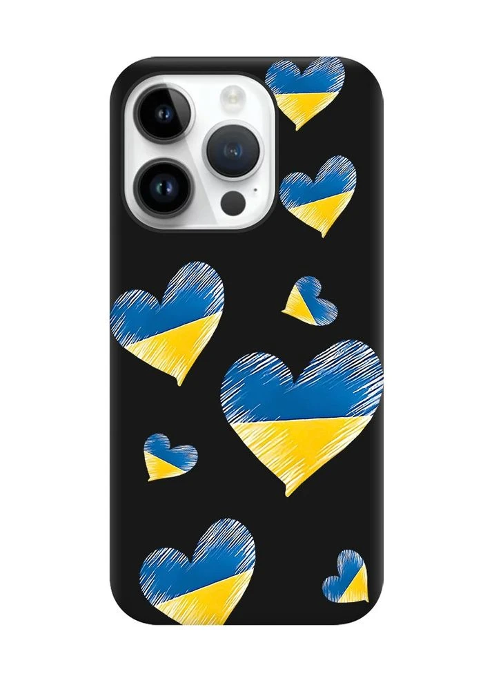 Матовий чорний чохол на Apple iPhone 14 Pro:: Сердечка. Україна (принт 258) Creative (360697130)