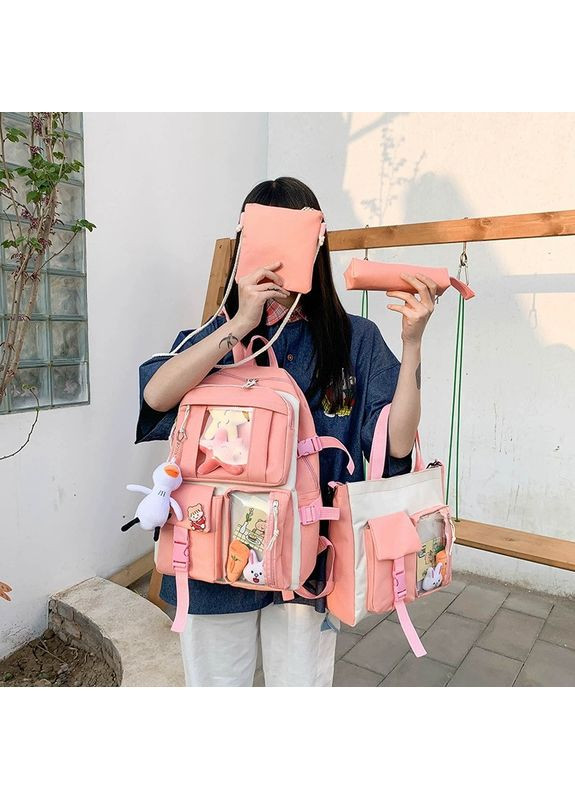 Шкільний набір 4 в 1 рюкзак, сумка-шопер, пенал, сумочка-клатч через плече1292 Pink-White No Brand (372476047)