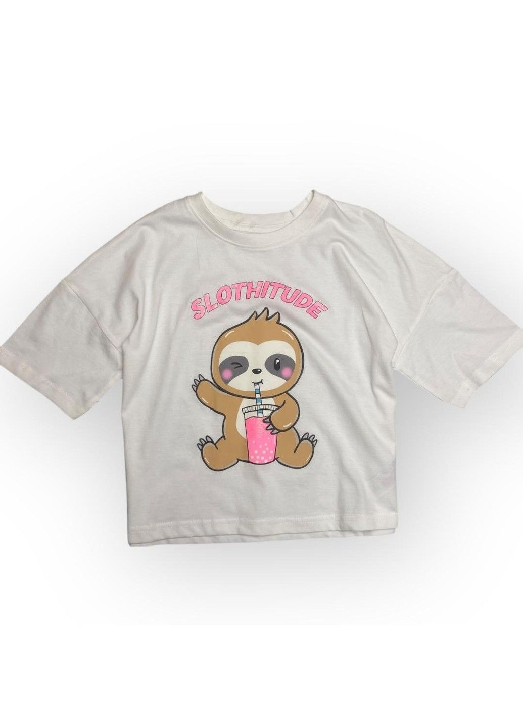 Біла футболка дитяча на дівчинку з аплікацією лінивець, біла Primark