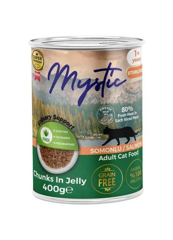 Jelly - Консервований корм шматочки лосося в желе для стерилізованих котів - 400 г Mystic (353303457)