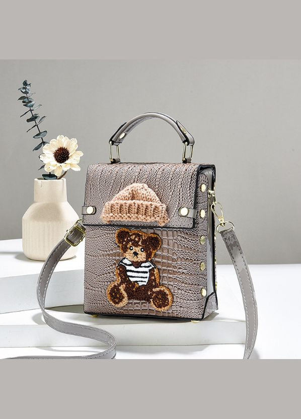 Жіноча лакова міні сумочка з ведмедем Темно-коричневий No Brand (302391185)