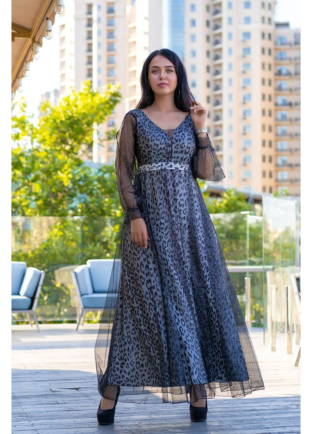 Срібна вечірня сукня сітка люрекс 9147 срібна Tanita-Romario