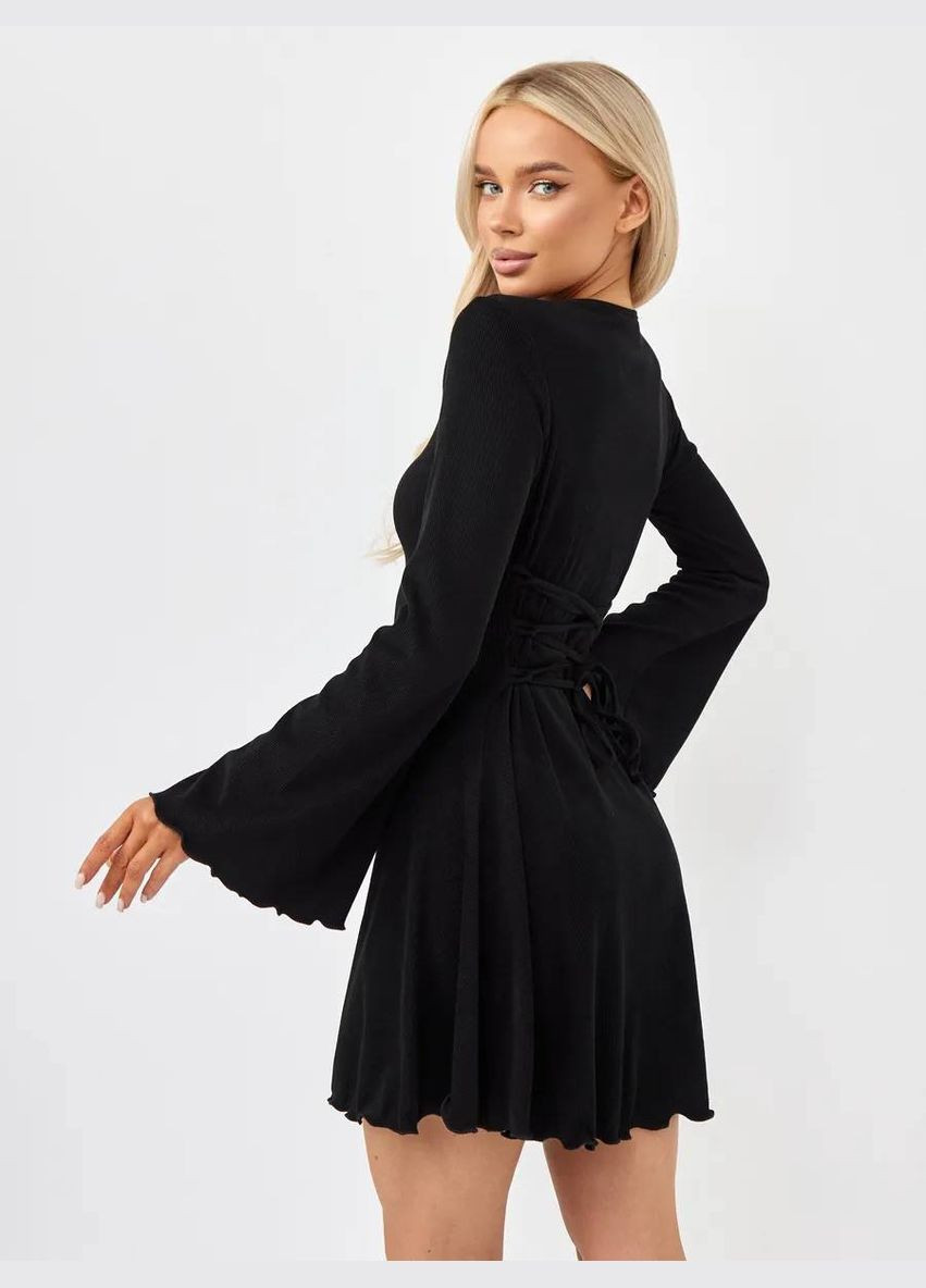 Черное кэжуал легкое мини платье с плетением на спине Adelante однотонное