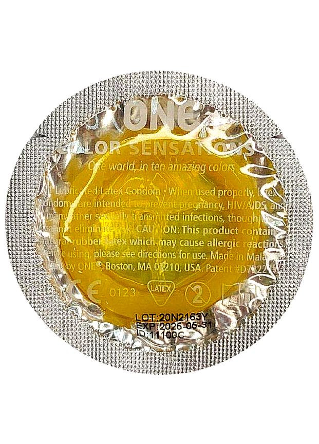 Набор латексных презервативов Color Sensation с силиконовой смазкой жёлтого цвета (цена за 5 шт) One (332201515)