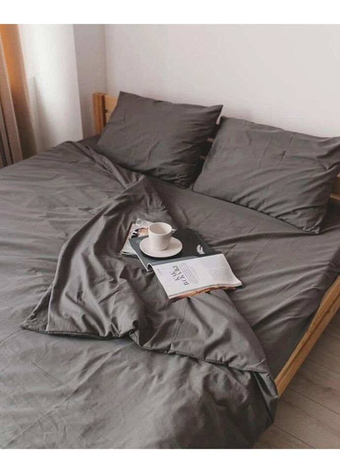 Постельное белье семейное Home Вареный хлопок 20471 160х215х2 см темно-серое DUSHKA (336327686)