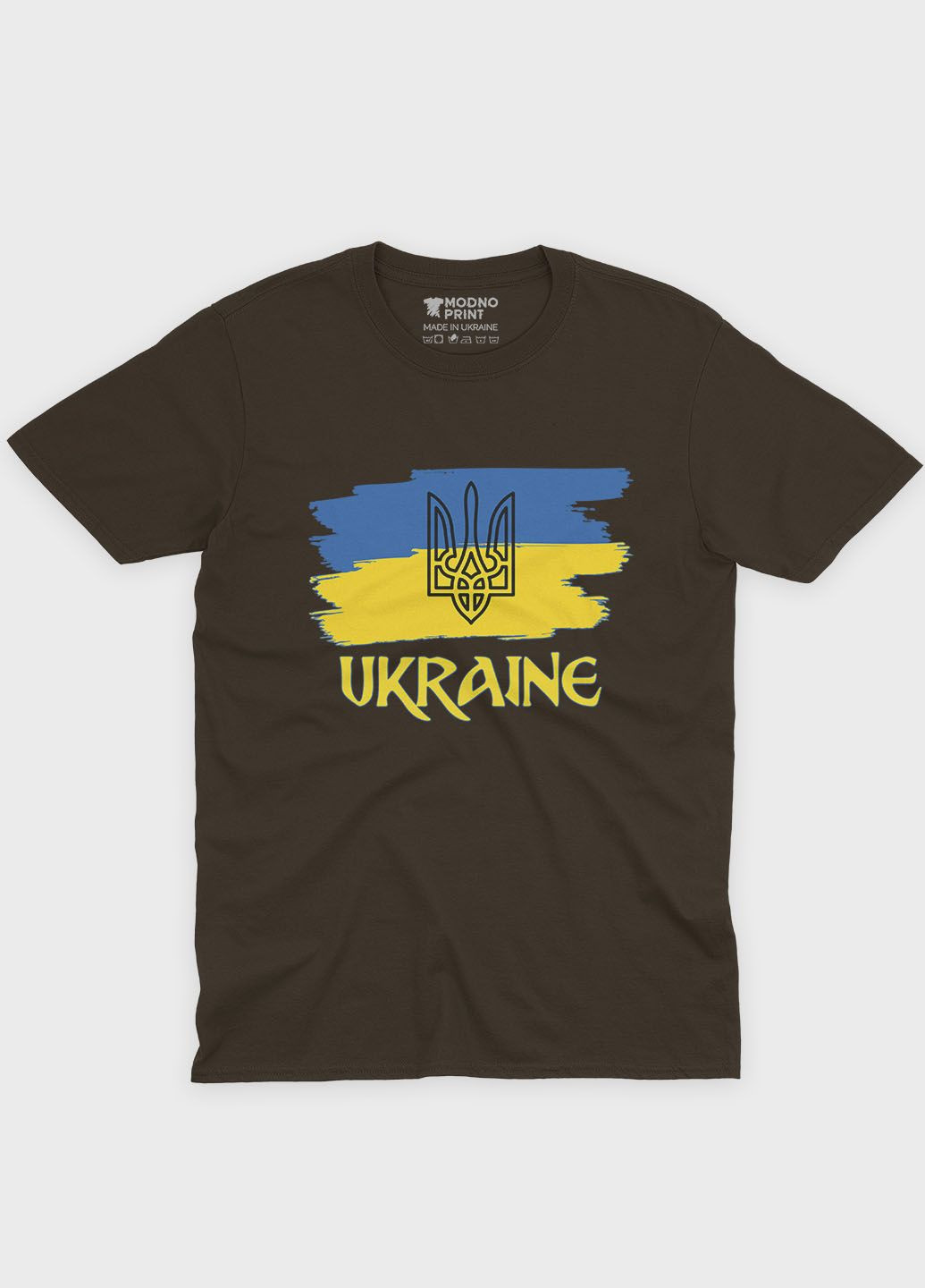 Коричневая летняя мужская футболка с патриотическим принтом ukraine (ts001-3-dch-005-1-070-f) Modno