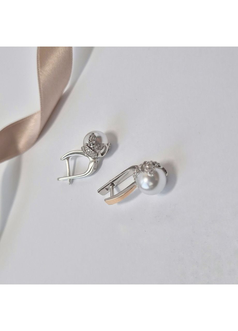 Серебряные серьги Шар с Жемчугом с золотой пластиной серебро 925 пробы Родированное 463с 5.50г No Brand (339679735)