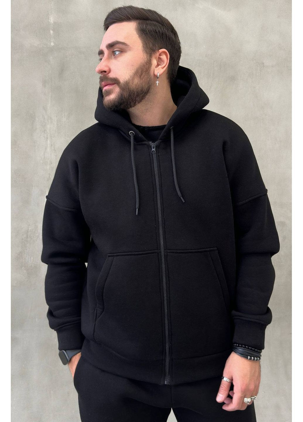 Чорний демісезонний спортивний костюм тринитка на флісі (кофта, штани), колір чорний Nenka