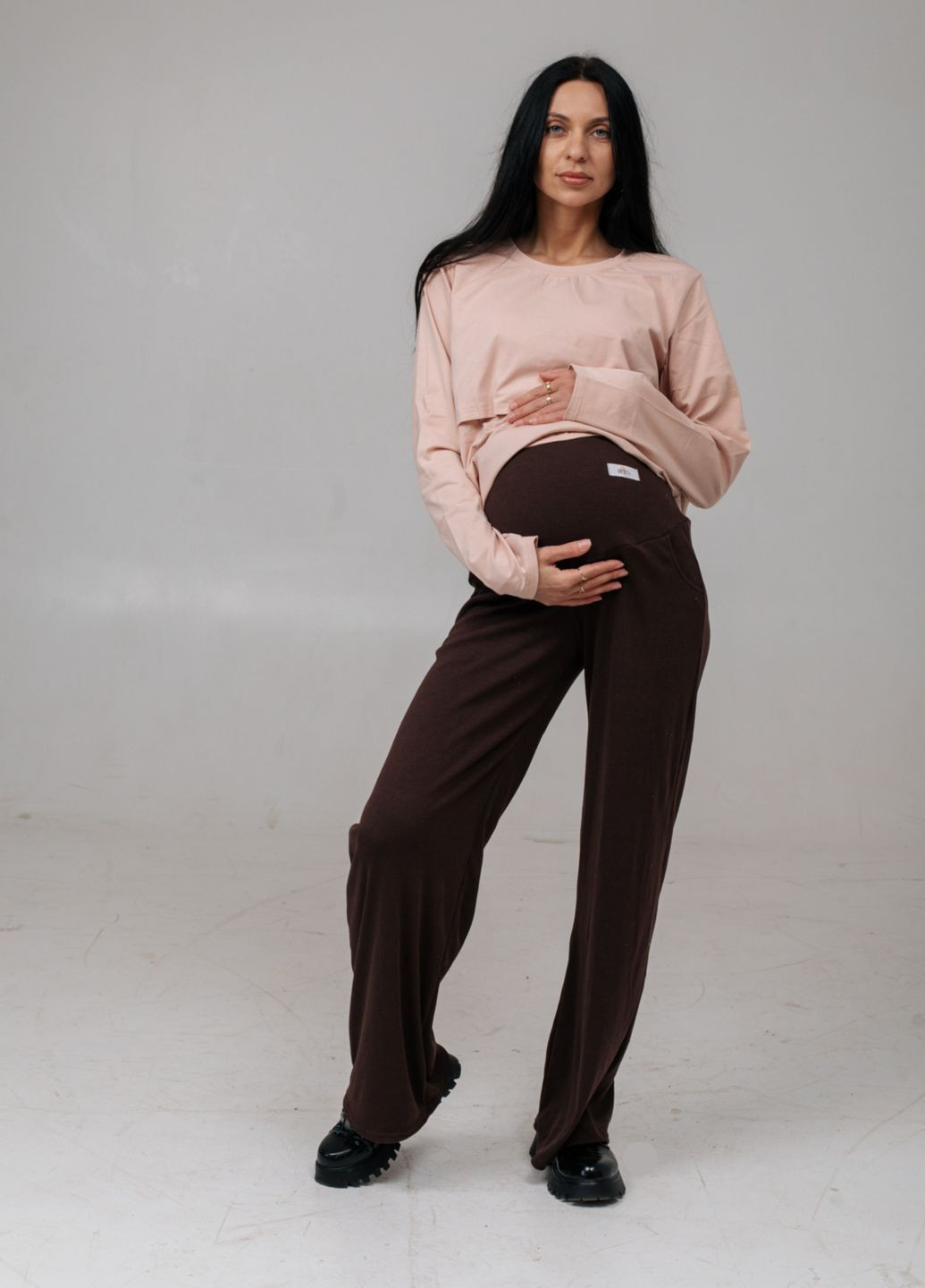 Штани палаццо для вагітних в рубчик на флісі HN (363112955)