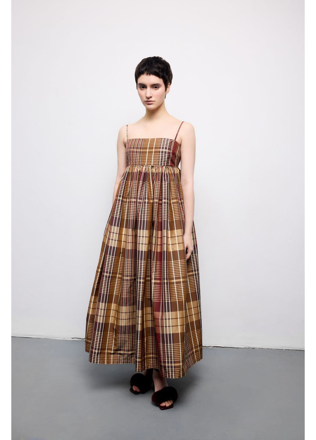 женский сарафан длинный клетчатый с шелком TAYU