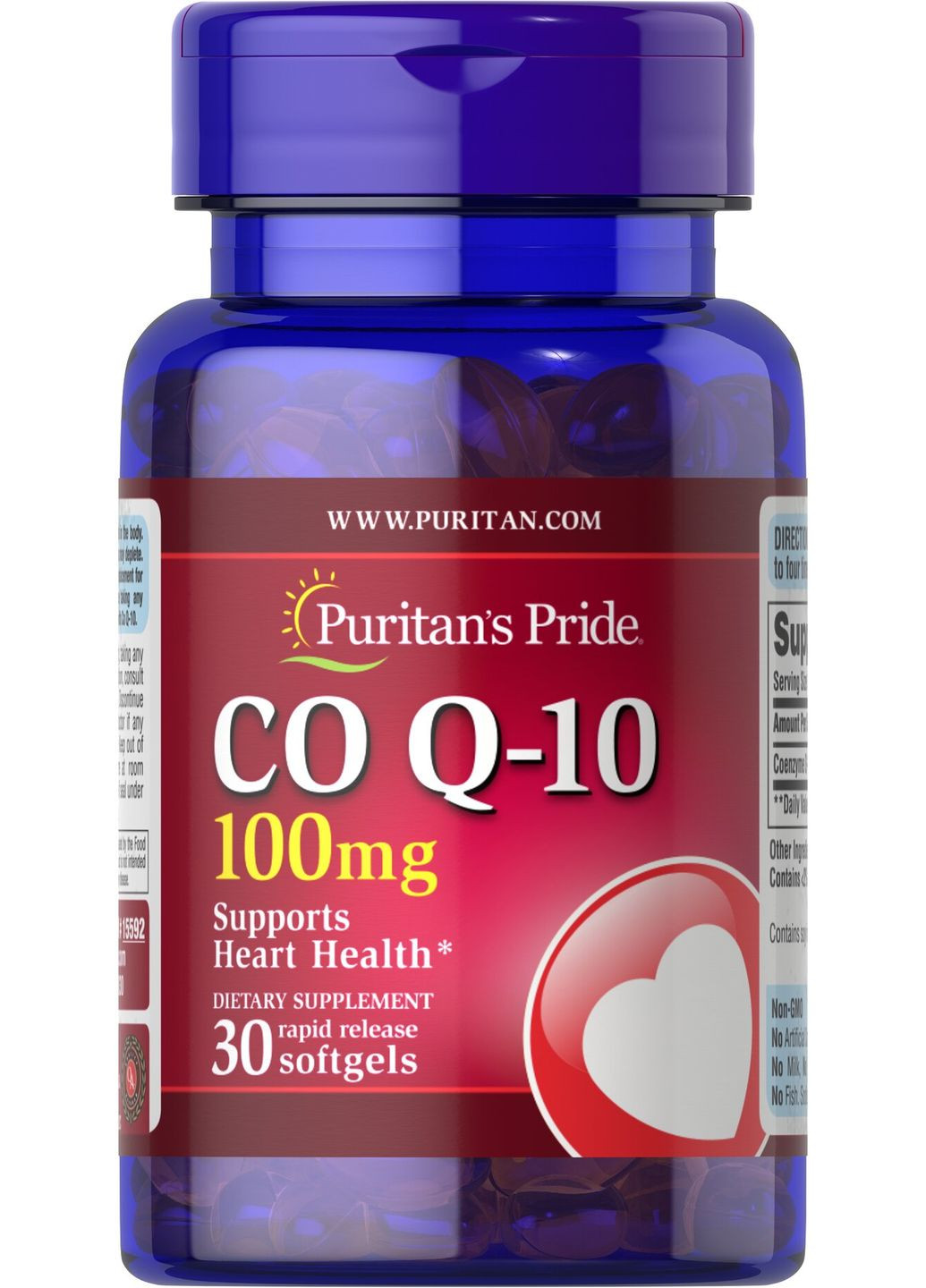 Коэнзим Q-10, Q-SORB™ Co Q-10,, 100 мг, 30 капсул быстрого высвобождения Puritans Pride (365301735)