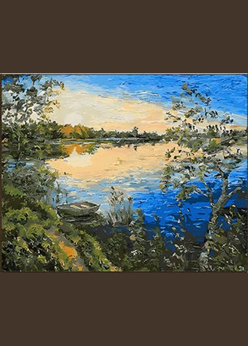 Алмазна вишивка річка природа Світанок біля води Алмазна мозаїка краєвид 30х40см квадратними стразами HEG86895 Strateg (313402451)