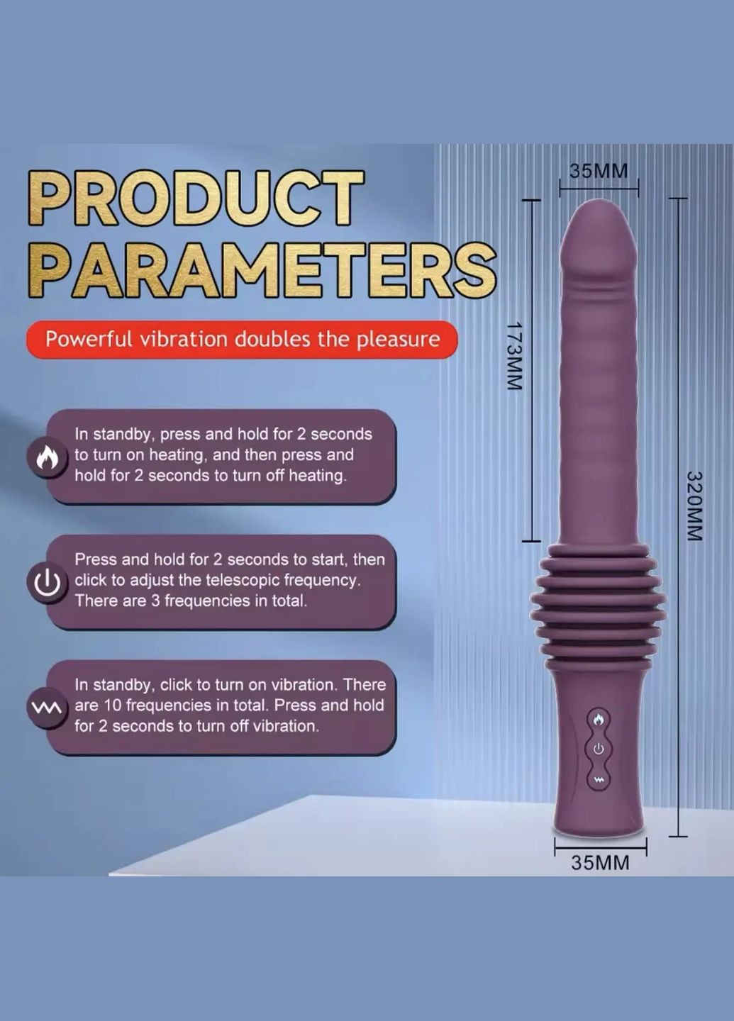 Телескопічний фалоімітатор з вібрацією та підігрівом. Вібратор телескопічний з пультом.Секс-машина на присосці China (329431682)