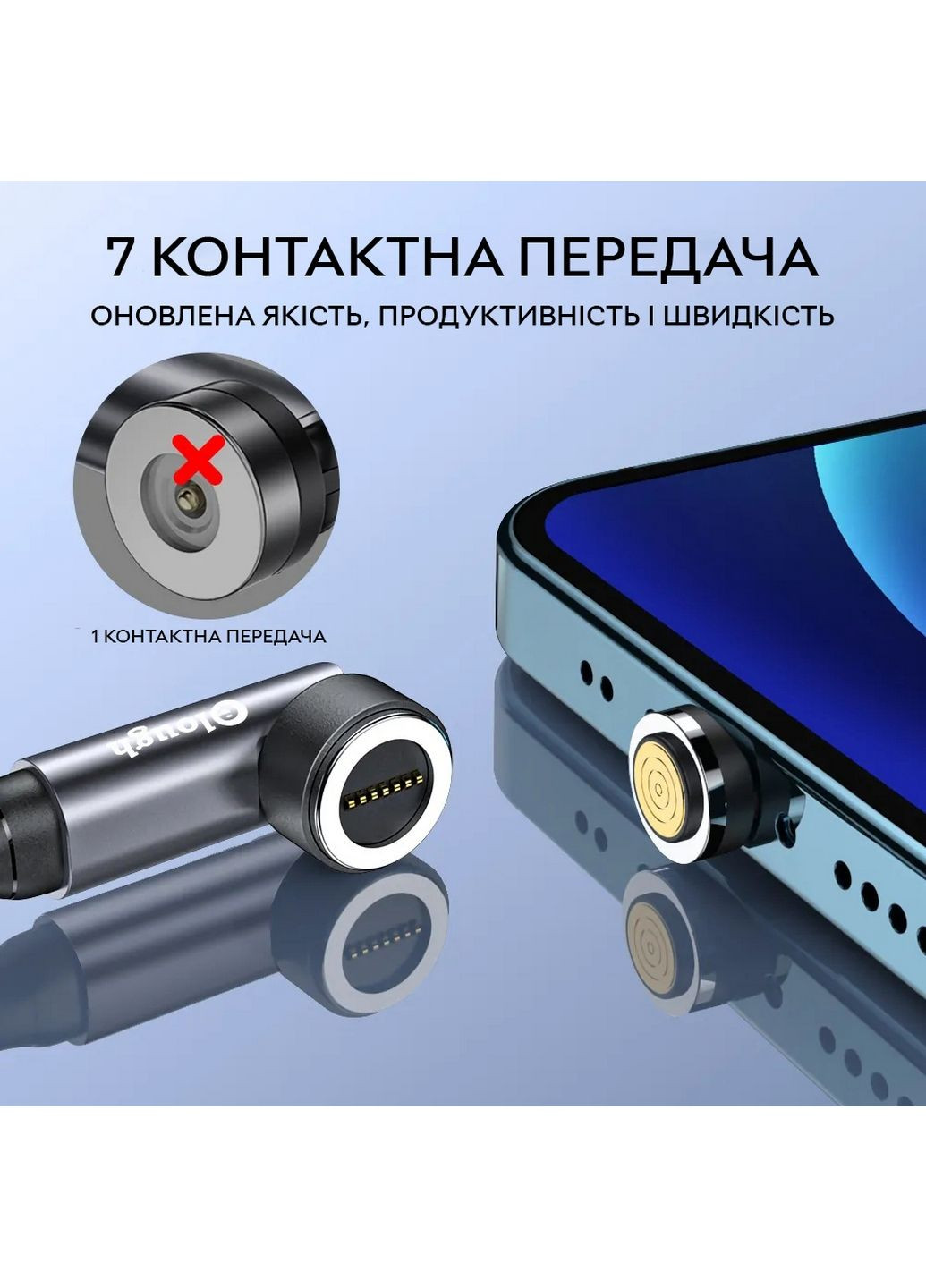 Кабель магнітний із швидкою зарядкою 7 Contact 3 A, 3 в 1 Micro USB/Lightining/Type C, обертання на 540°, 1 м Elough (293421487)