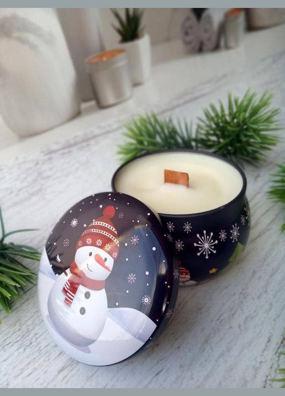 Новорічна соєва ароматична свічка з дерев'яним фітілем, об'єм 140 мл., аромат "апельсин + шоколад" Lucky Soap (313588085)