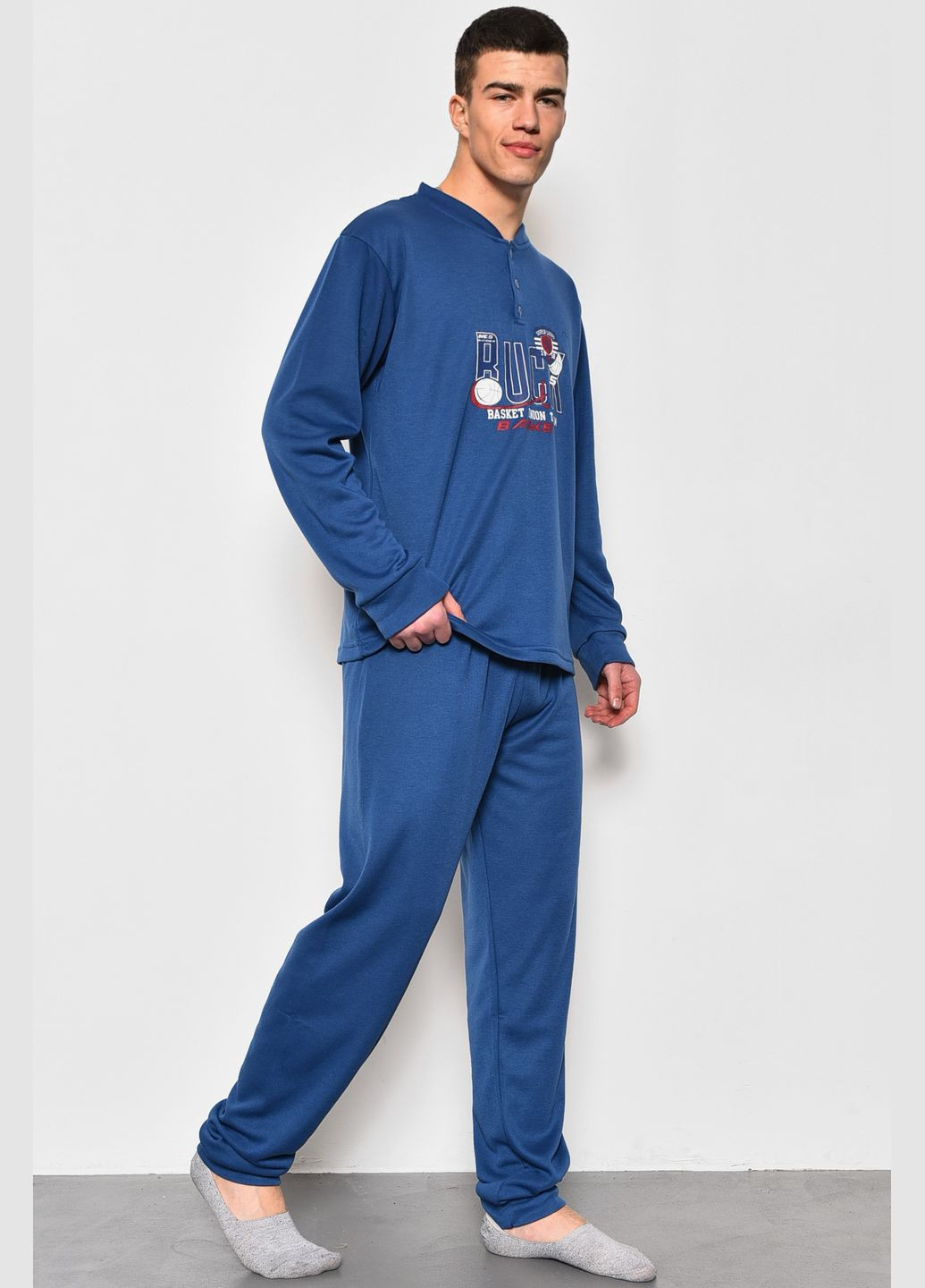 Піжама чоловіча на флісі напівбатальна синього кольору Let's Shop (280199057)