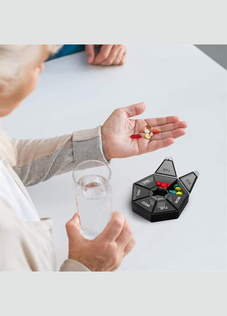 Круглый органайзер для таблеток - таблетница Ring на 7 отделений, черный No Brand (294206270)