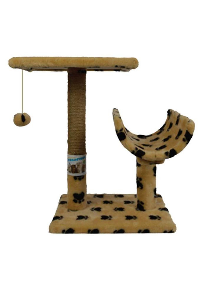 Когтеточка И-2 драпак стовпець на підставці з полицею і напівтунелем 30х38х50 см бежеві лапки (джут) Пухнастики (304424129)