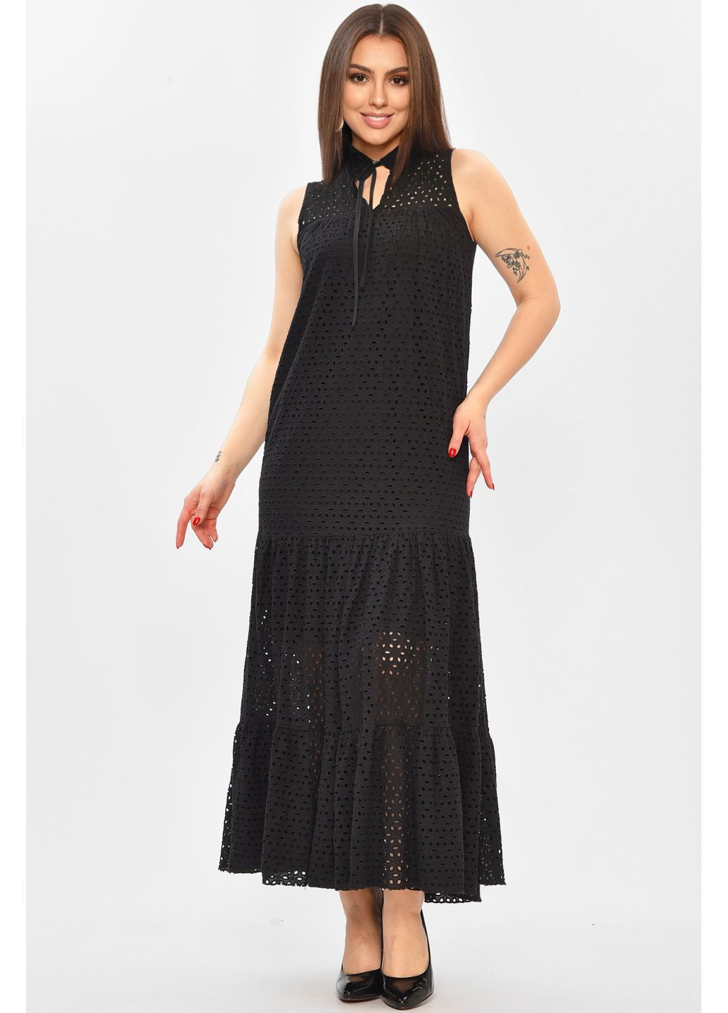 Сарафан жіночий однотонний чорного кольору Let's Shop (369924157)