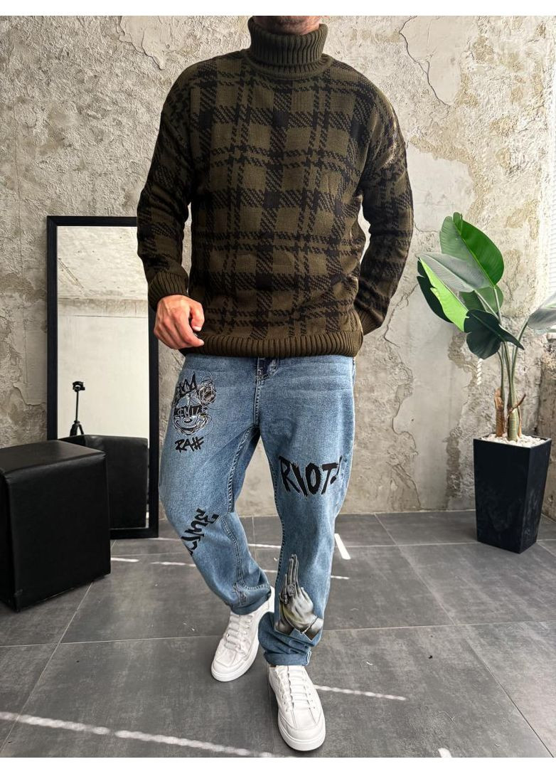 Комбинированный демисезонный свитер мужской стильный модный плотный осень весна No Brand