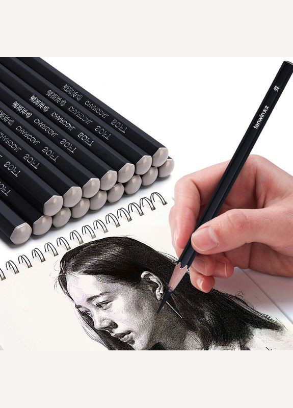 Набор угольных карандашей средней твердости ( 12 штук) Tenwin (322635173)