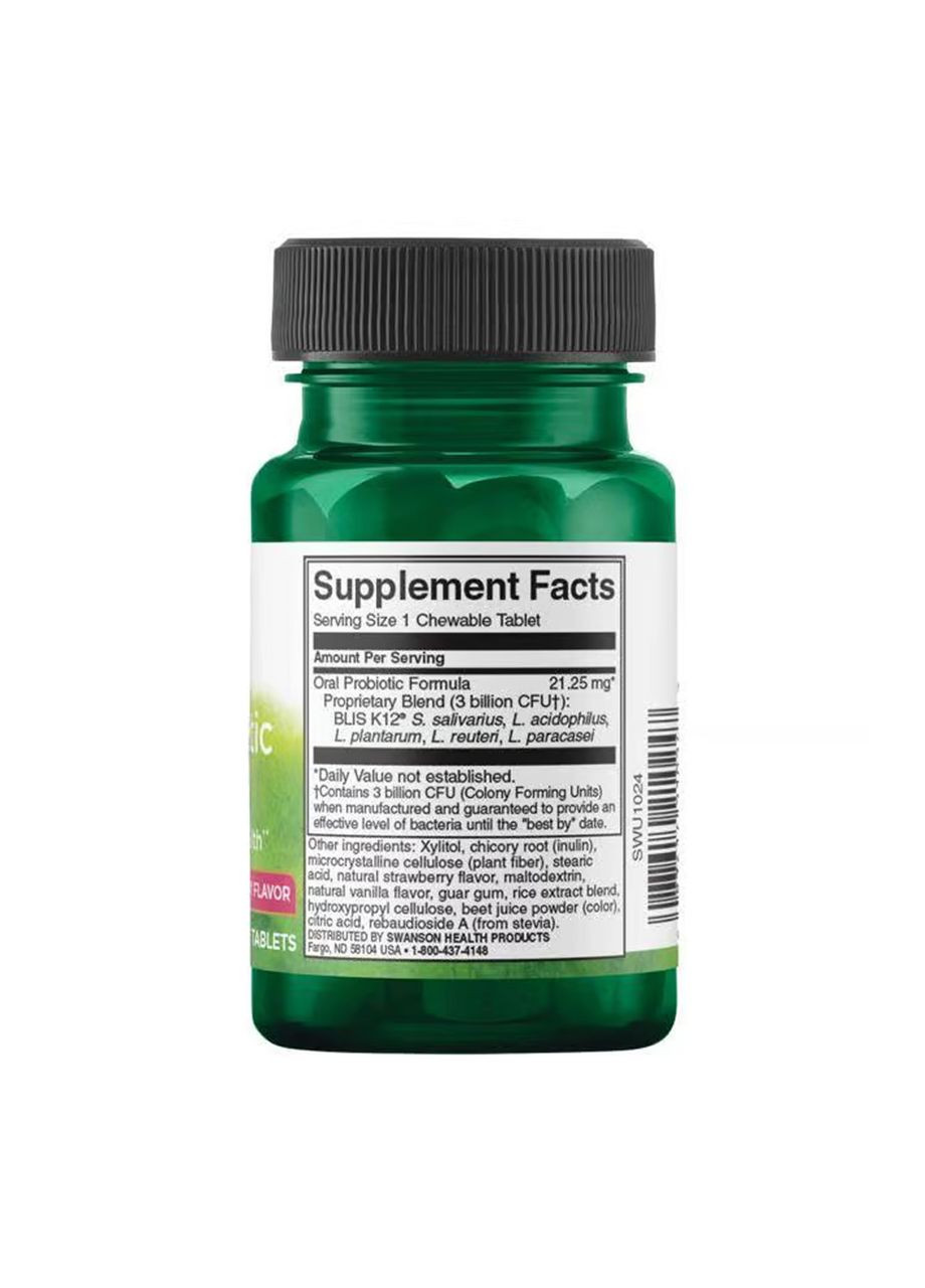 Oral Probiotic Formula 3 billion Cfu - 30 tabs Natural Strawberry Swanson (369396270)