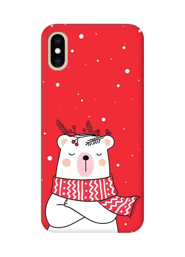 Матовий червоний чохол на iPhone XS MAX Ведмідь у шарфі (новорічний принт 147) Creative (362962819)