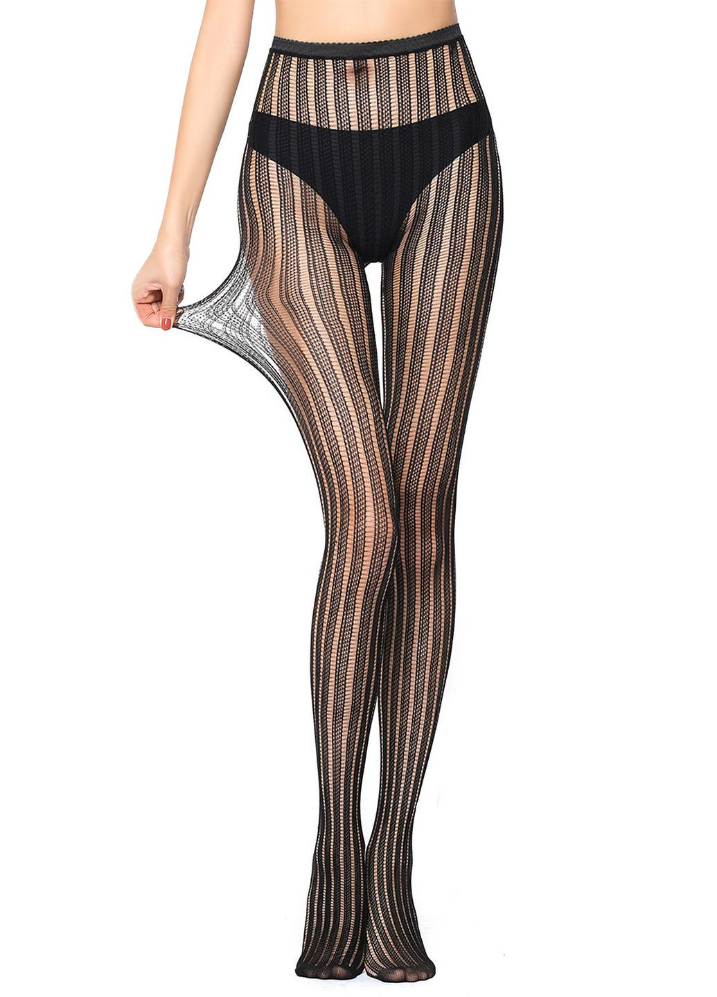 Колготки в сіточку з вертикальними смужками No Brand (331603849)