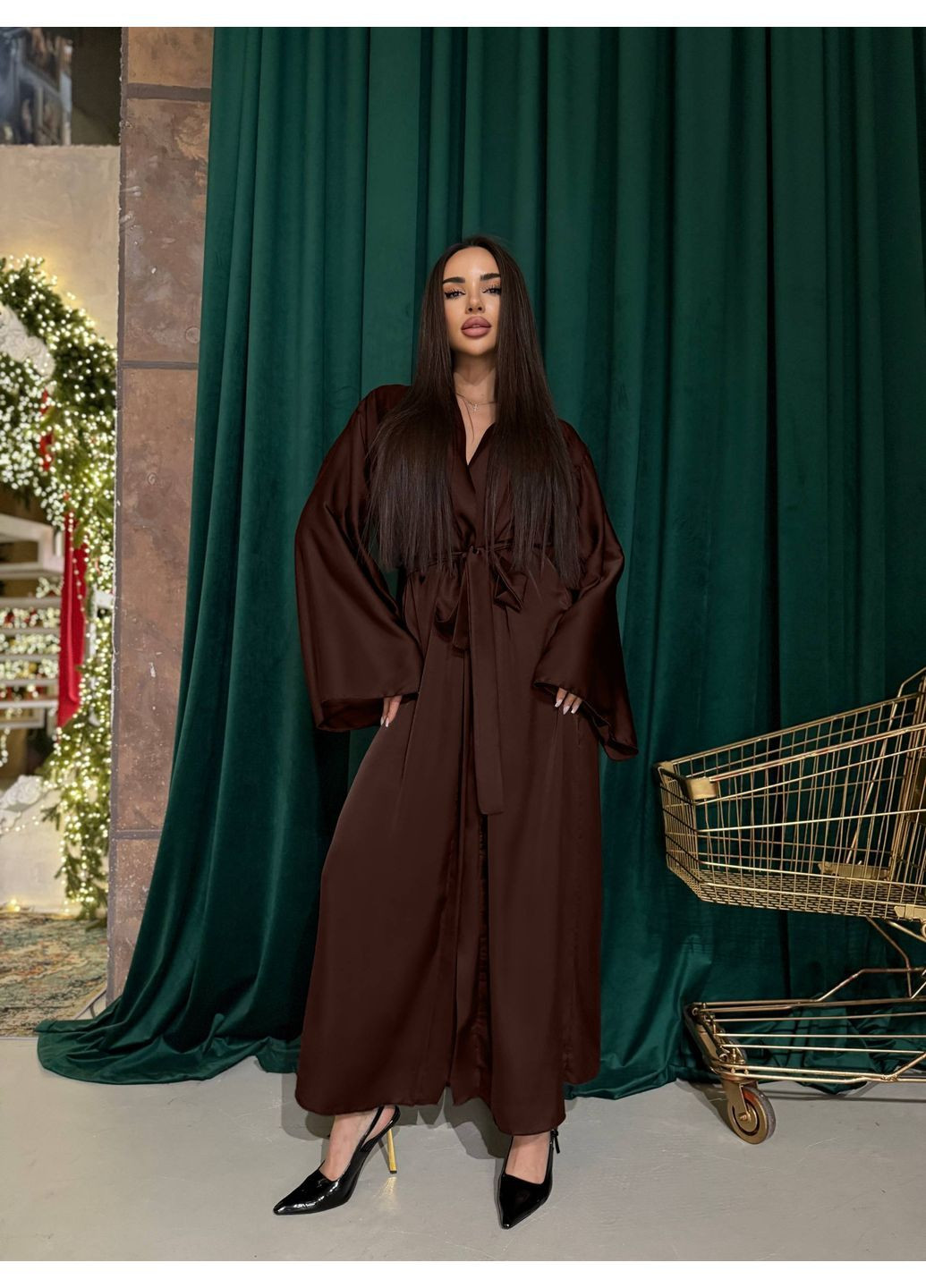 Довгий шовковий жіночий халат Osoblyva (373072823)