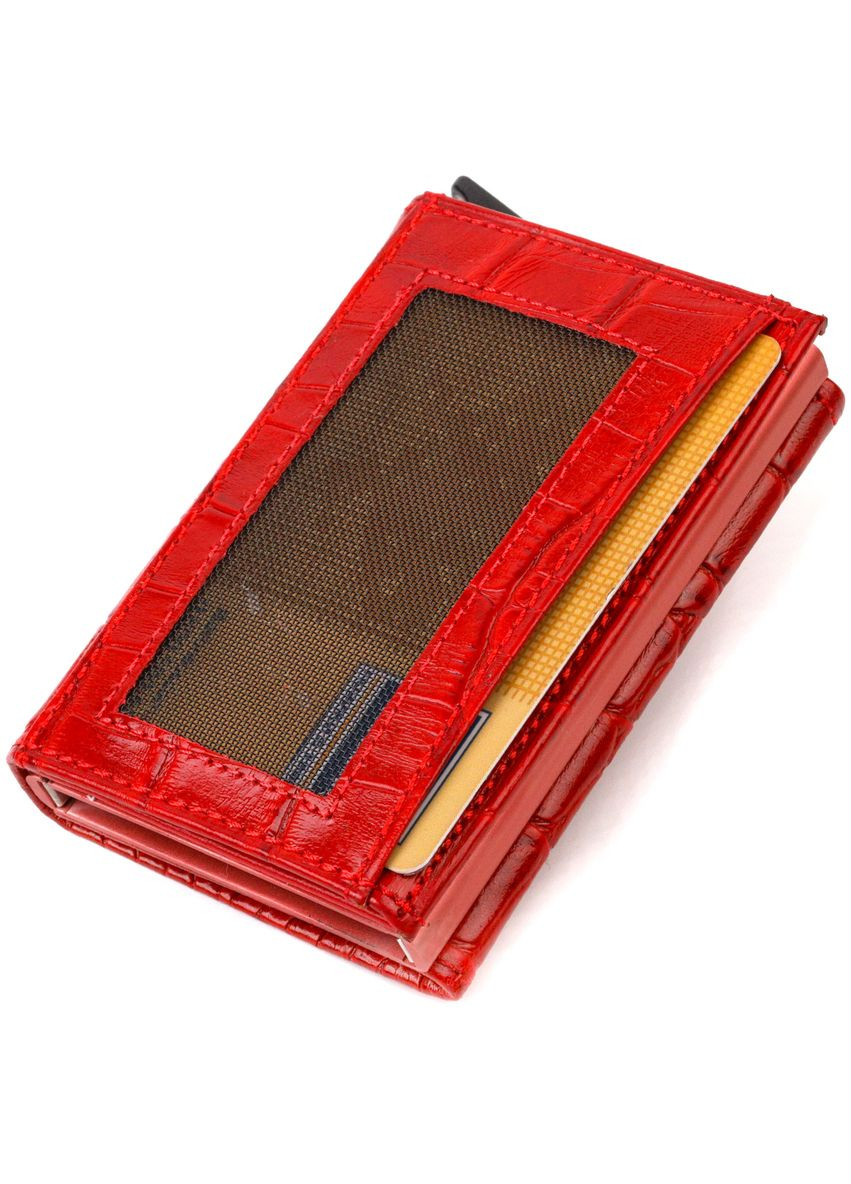 Жіночий картхолдер у три складання з автоматичним механізмом з натуральної шкіри з тисненням під крокодила 21929 Canpellini (331908163)