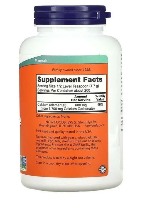 Calcium Carbonate Powder 340 g /200 servings/ Pure Now Foods (362419264)