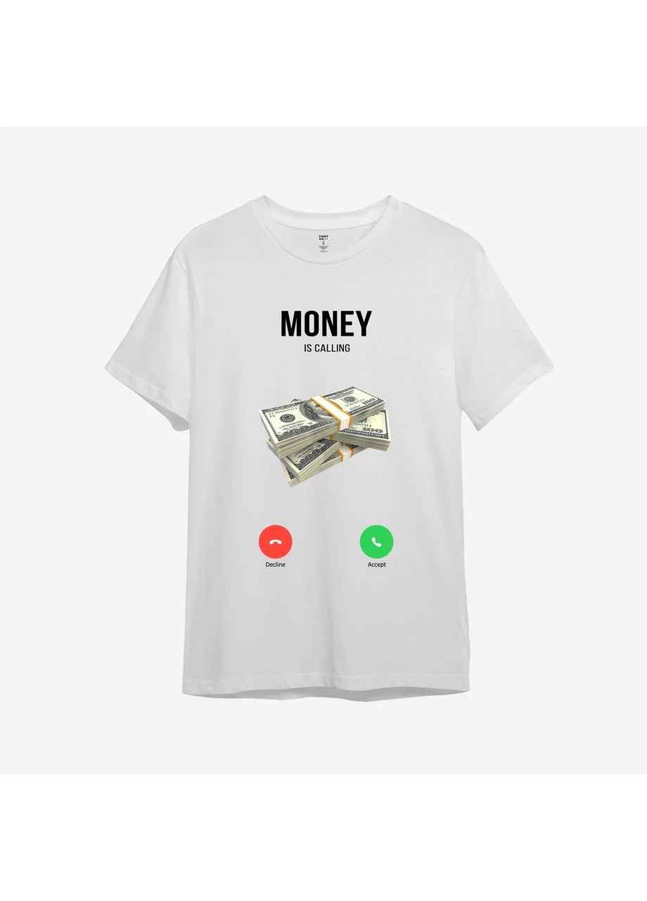 Біла футболка з принтом "money is calling" (10982070983) з коротким рукавом ТiШОТКА