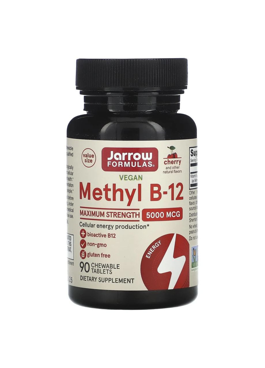 Витамин B-12 метилкобаламин Methyl B-12 5000 мкг, вкус вишни, 90 жевательных таблеток Jarrow Formulas (361118614)