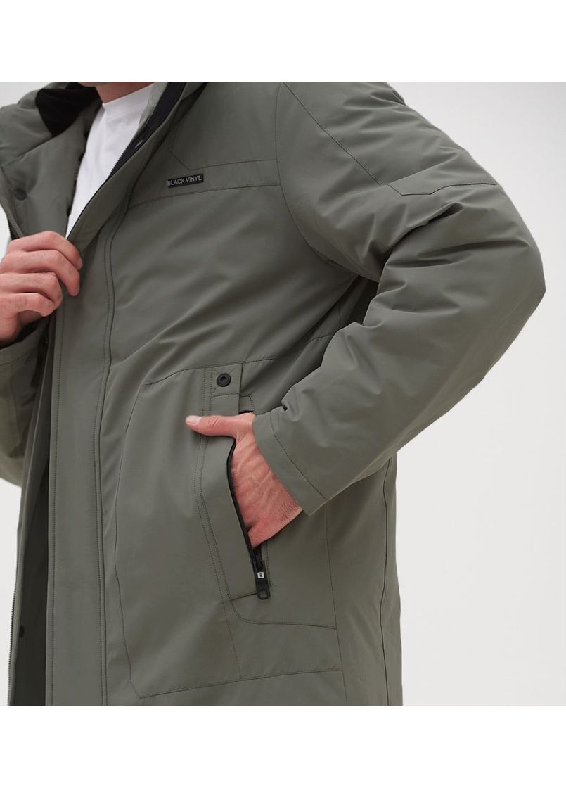 Оливкова зимня подовжена чоловіча куртка модель Black Vinyl 24-2505