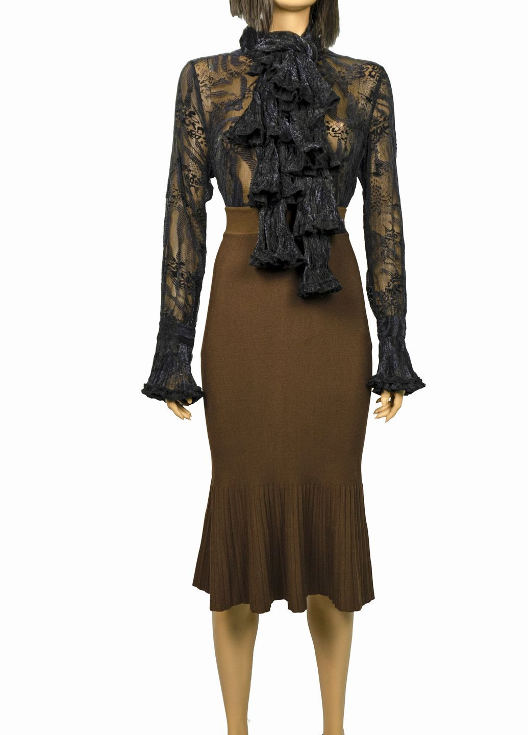 Черная демисезонная женская блуза из органзы с шарфом lw-116679-3 черный Forza Viva