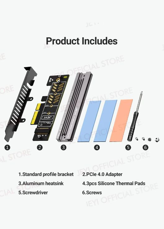 Переходник Адаптер PCI-E на SSD M.2 NVMe Starfish PCIе 4.0/3.0 X4 X8 X16 с алюминиевым радиатором JEYI (305066351)