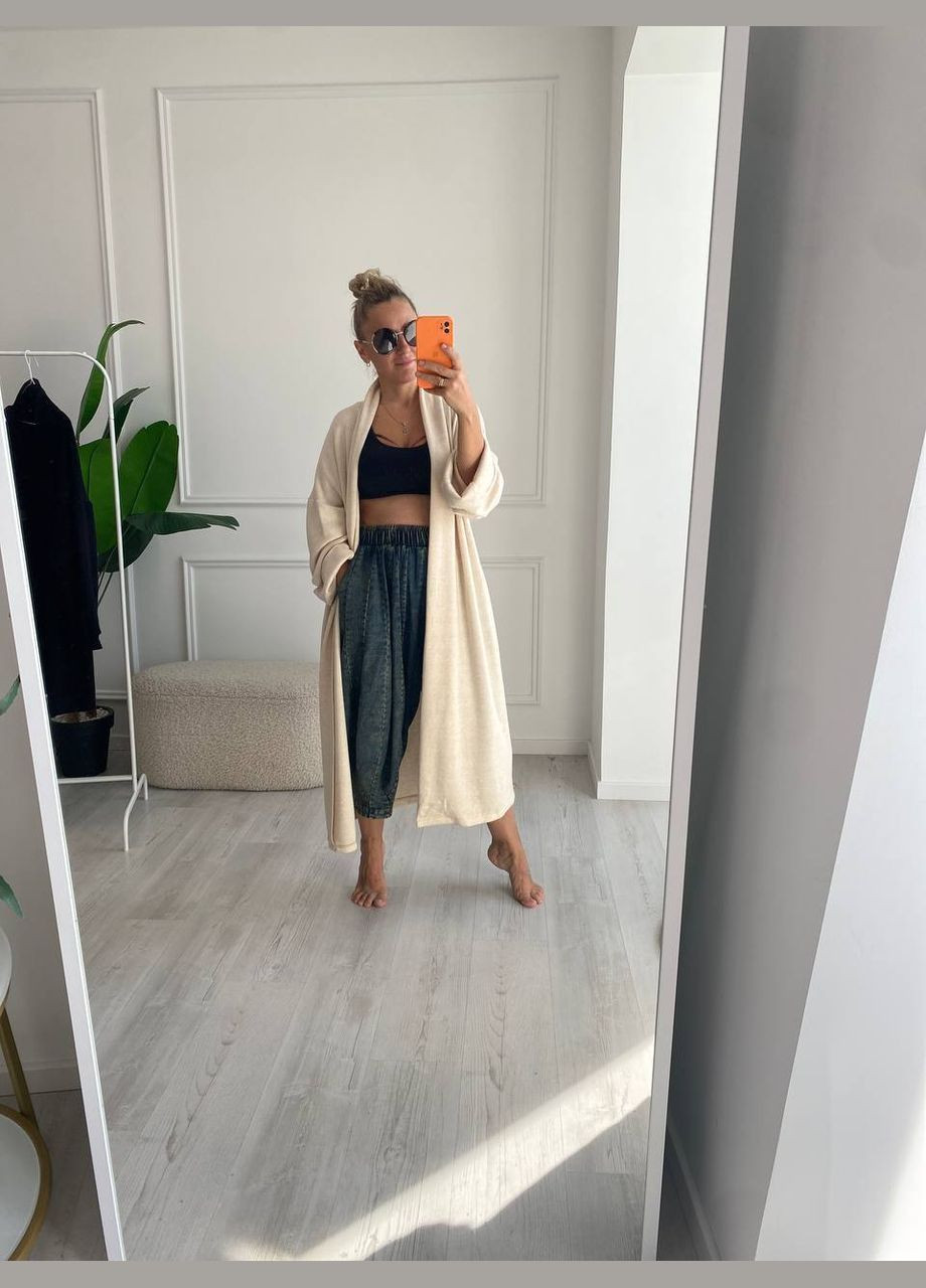 Светло-бежевое платье кардиган двухсторонняя ангора No Brand