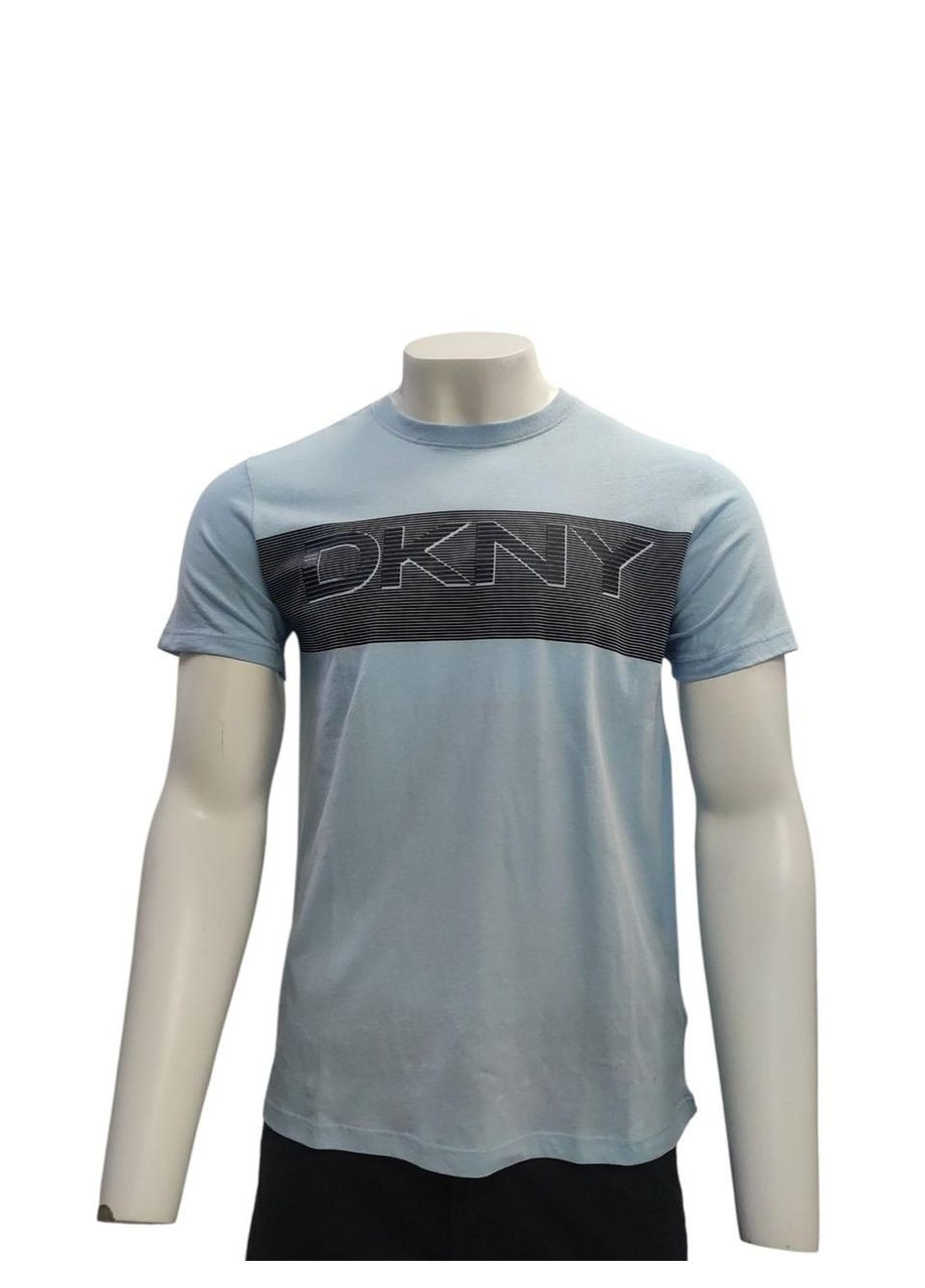 Комбинированная мужская хлопковая футболка donna karan ny, с надписью, голубого цвета, размер l DKNY slim fit