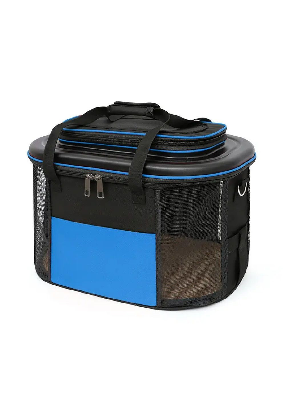 Сумка переноска для тварин котів собак з килимком кишенями ременем для перенесення 28х45х28 см (477709-Prob) Чорна з синім Unbranded (299101489)