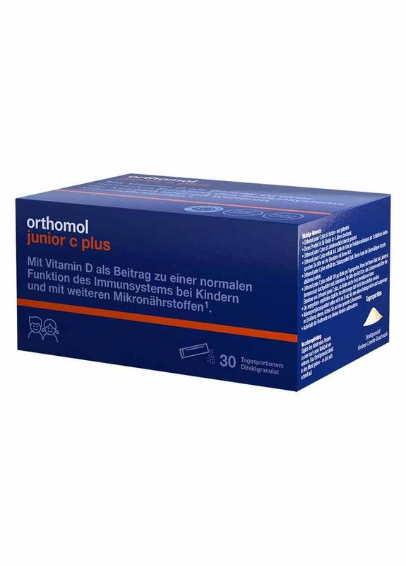 Вітамінний комплекс для дітей від 4 до 14 років Junior C Plus (гранули прямої дії зі смаком малини та лайма на 30 днів) Orthomol (280265857)