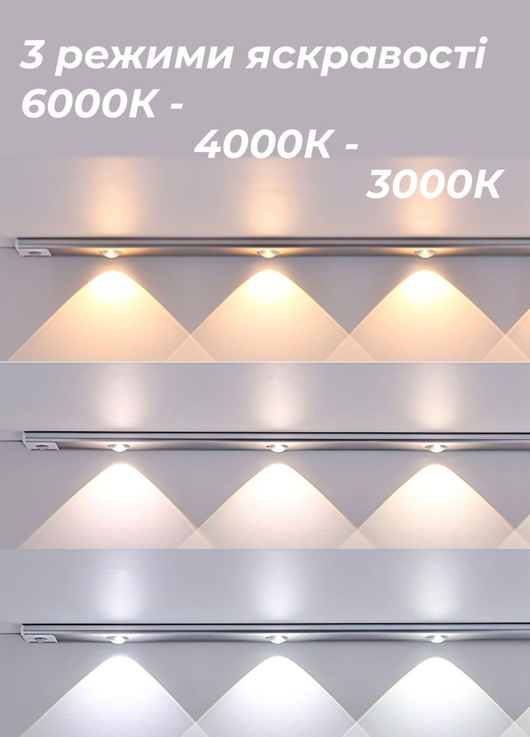 Світлодіодна лампа з акумулятором / led світильник з датчиком руху для кухні, ванної кімнати 40см 8801 Білий 65869 OnePro (268128365)